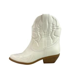 Stylish S White Pointed Toe Stitched Western Cowboy Ankle Boots Booties Size 6.5